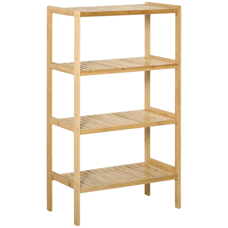 HOMCOM Badregal Standregal mit 4 Ebenen, Bambusregal, Küchenregal, für Bad, Küche, Wohnzimmer, Flur, Natur, 62 x 33 x 112 cm