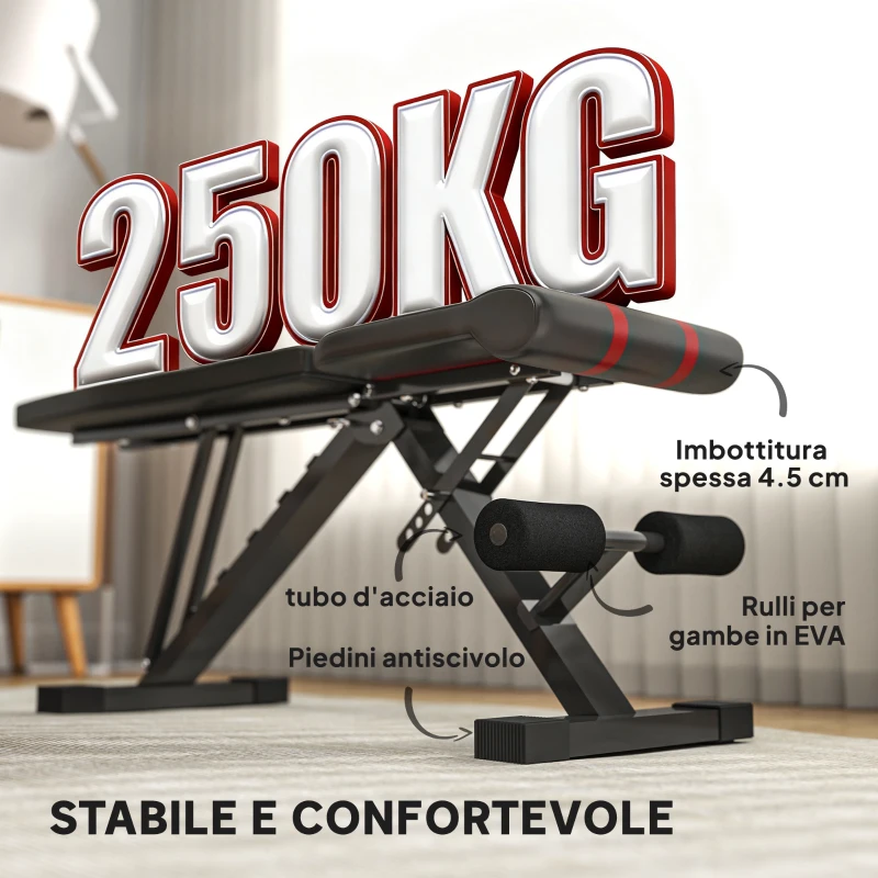 SPORTNOW Panca Palestra Pieghevole, Panca Addominali Multifunzione Inclinabile con Schienale Regolabile a 6 Livelli Nero