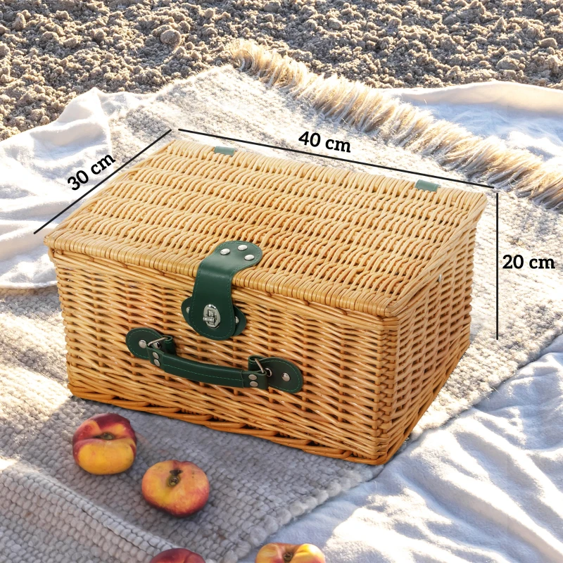 Outsunny Cesta da Pic Nic per 2 Persone in Vimini con Area Termica e Cavatappi, 40x30x20 cm, Marrone Chiaro
