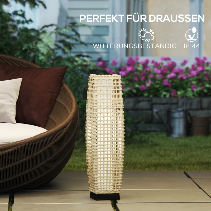 Outsunny Solar Stehlampe Rattan Solarlampen mit Lichtsensor Automatische LED Solarleuchte im Boho-Stil IP44 Wasserdicht