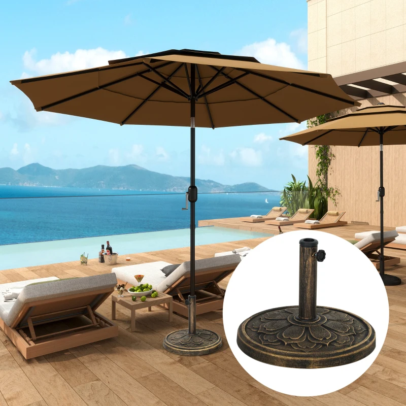 Outsunny Base per Ombrellone da 12 kg con Manovella Integrata, in Resina, Metallo e Cemento, Ø46x33 cm, Bronzo