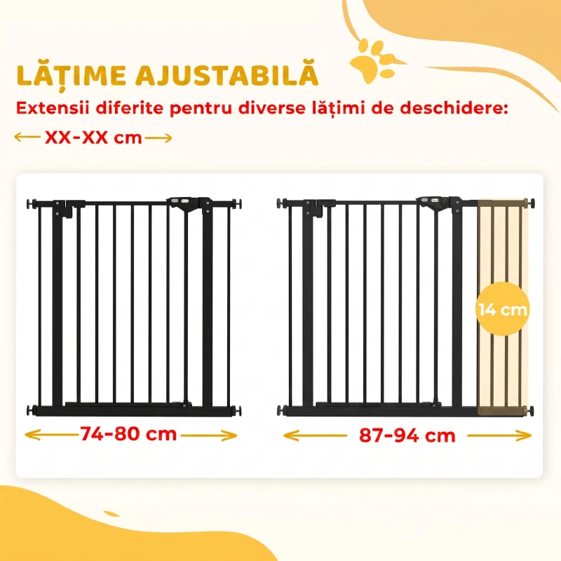 PawHut Poartă pentru câini reglabilă cu închidere automată, din oțel și plastic, 74-100x77 cm, negru
