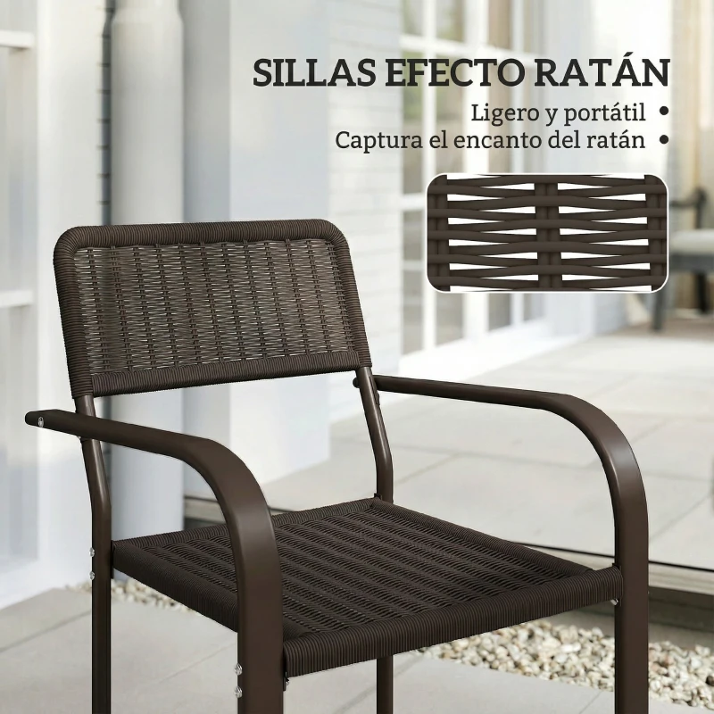 Outsunny Juego de 4 Sillas de Jardín Exterior Apilables con Reposabrazos Respaldo y Marco de Acero 55x60x83 cm Marrón Oscuro