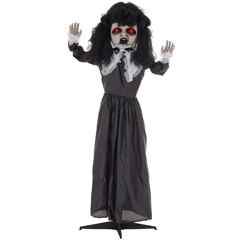 HOMCOM Horrorpuppe, Helloweendeko, gruselige Stimme & Musik, rote Augen, beweglich, 160 cm(m-12)