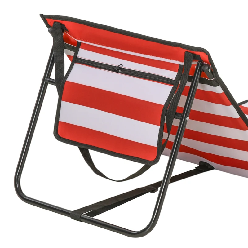 Outsunny Set of 2 Foldable Garden Beach Chair Mat, Outdoor Sun Lounger Seats with Adjustable Back, Magazine Pocket, Carry Strap