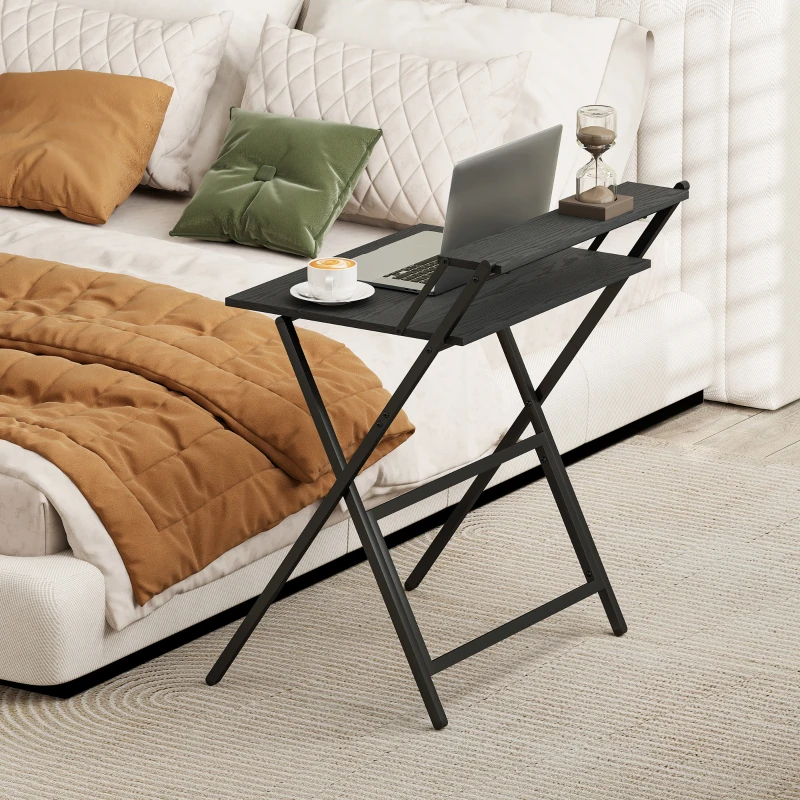 HOMCOM 70 cm Folding Computer Desk with Monitor Shelf - Black