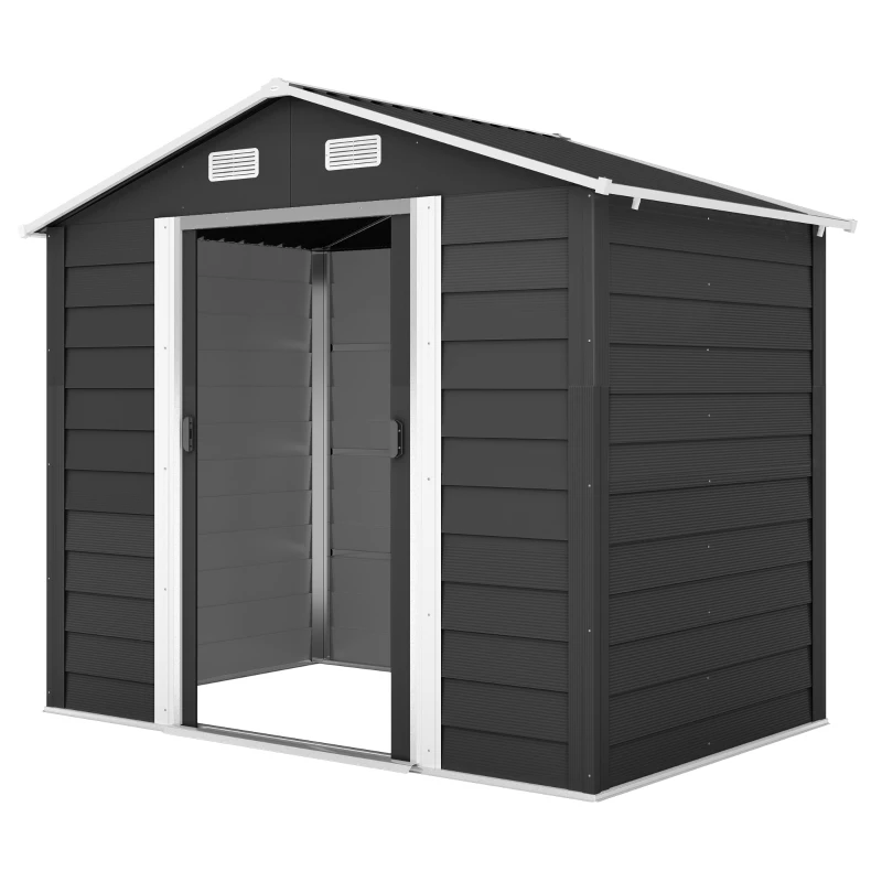 Outsunny Casetta porta Attrezzi con Porte Scorrevoli e 4 Prese d'Aria, in Acciaio e PP 196x236x208 cm, Grigio Scuro