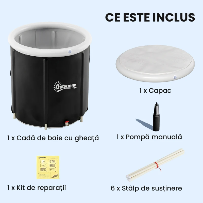 Outsunny Tavă Portabilă pentru Gheață cu Capac și Pompă 280l