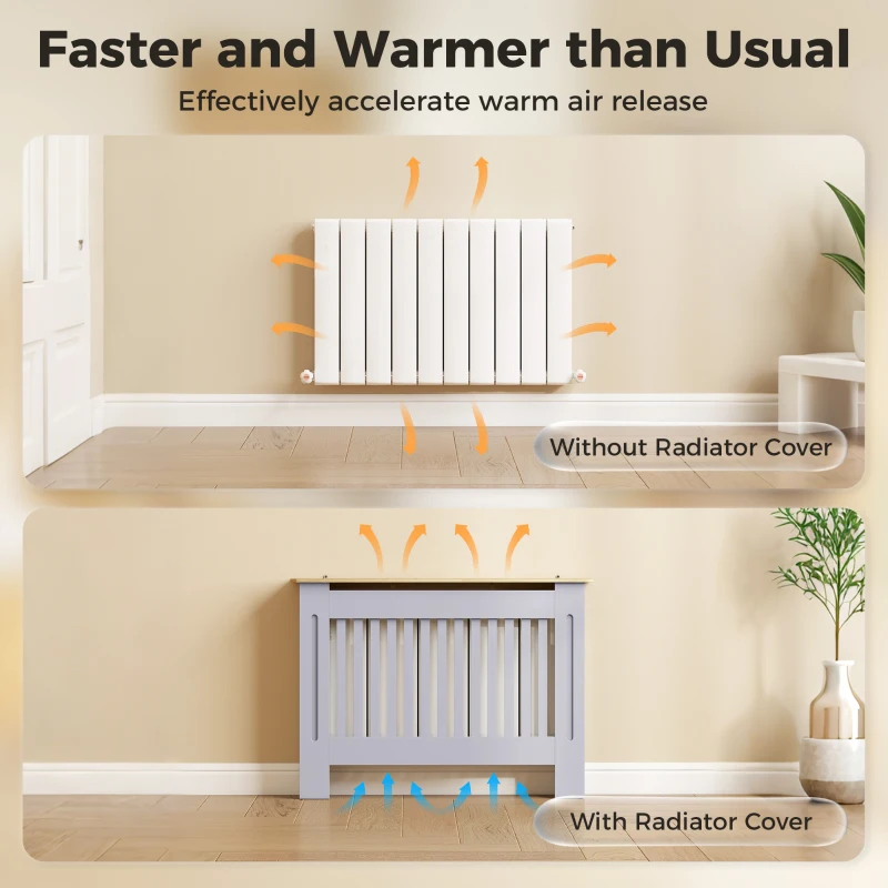 HOMCOM Slatted Radiator Cover, Painted Cabinet with Line Grill Design, 112L × 19W × 81H cm, Grey