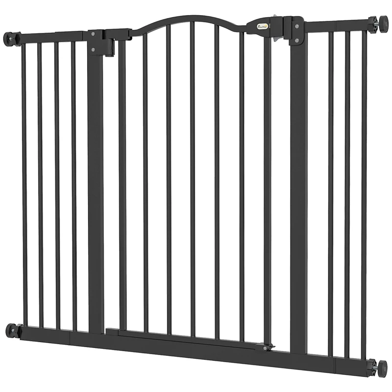 PawHut Barrera para Perros con Ancho Ajustable 74-100 cm Barrera de Seguridad para Perros con 2 Extensiones Negro