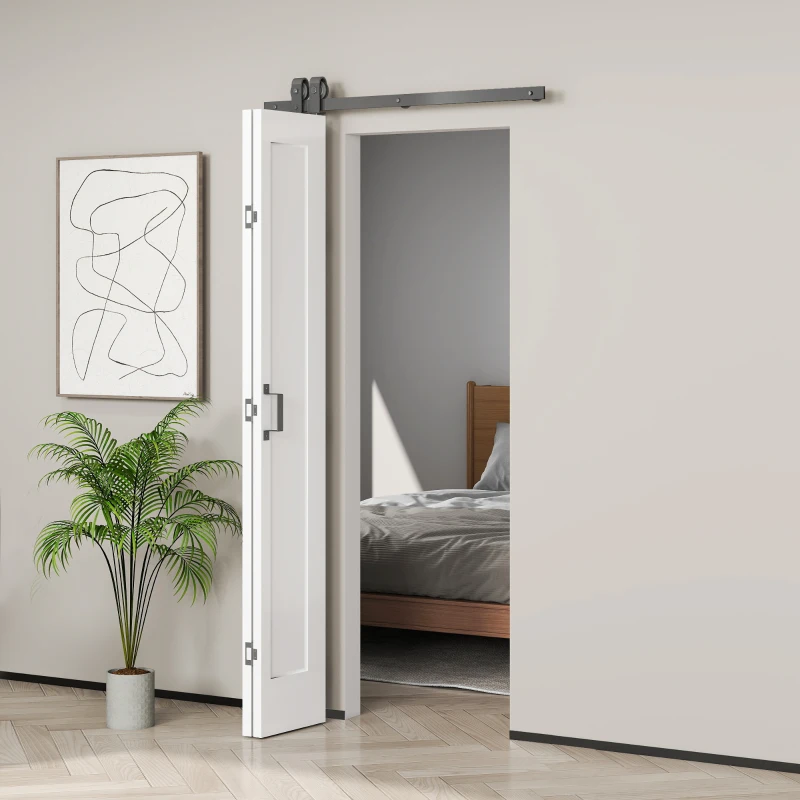 HOMCOM Slide Door, 70cm Modern Sliding Door Set Kit with Steel Rail, White