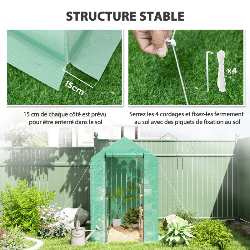 Outsunny Serre de jardin PE étagère 2 niveaux, serre de balcon, bâche renforcée 140 g/m², châssis en acier, 186x120x190cm, vert
