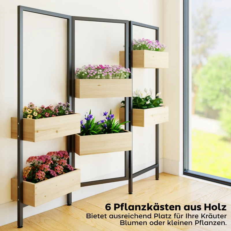 Outsunny Blumenkasten mit Sichtschutz, Hochbeet mit Klappbarem Spalier, 6 Pflanzkästen mit Ablauflöchern, Stahl