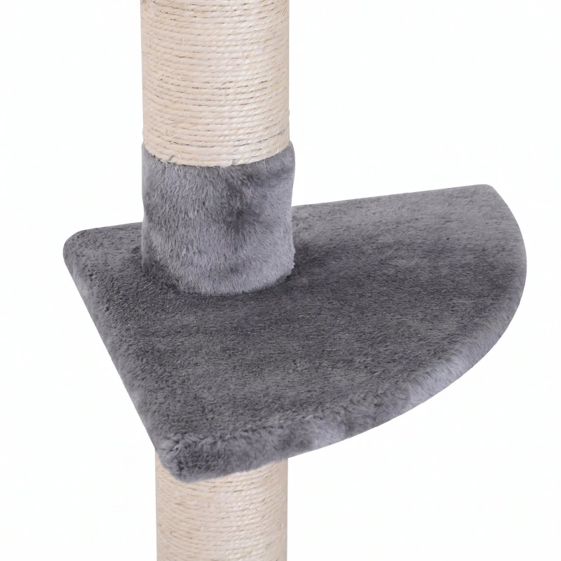 PawHut Copac pentru zgâriat cu 4 niveluri, înălțime reglabilă, din PAL, pluș și sisal, 40x34x230-260 cm, gri