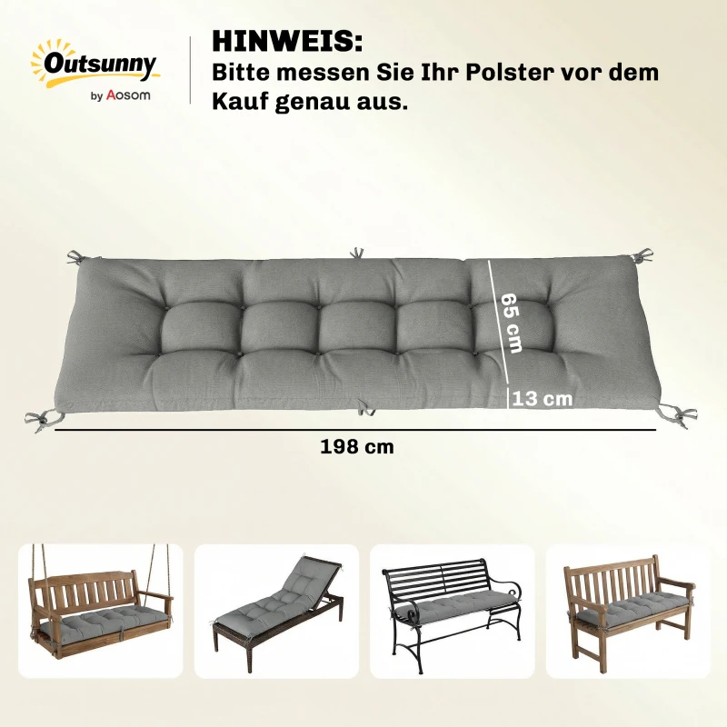 Outsunny Palettenkissen Abnehmbar Sitzkissen mit Befestigungsbändern Palettenpolster für die meisten Liegen 198x65x13cm Hellgrau