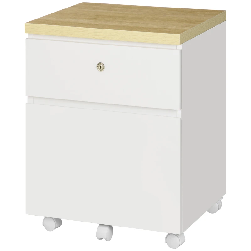 Vinsetto 2-Drawer Filing Cabinet with Lock, Mobile File Cabinet with Hanging Bars for Legal Size and Wheels, Home Office Study, White