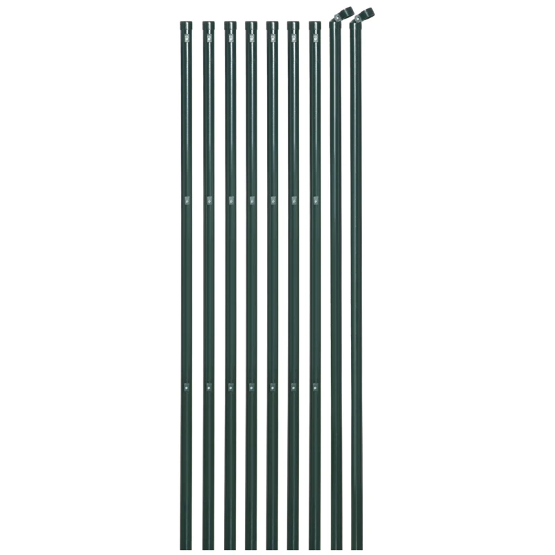 Outsunny Grillage Rouleau soudé - Maille 7,3L x 6,3l cm - Hauteur 2 m - Longueur 10 m - poteaux, Jambes de Force Inclus - Acier revêtement PVC Vert