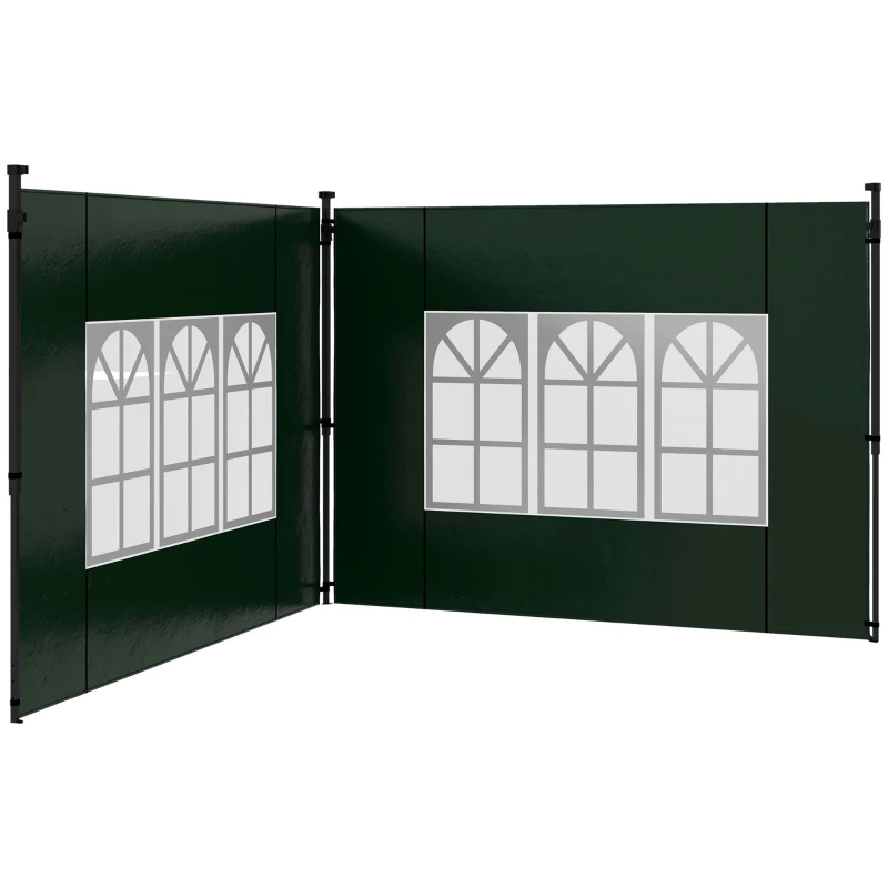 Outsunny Paredes Laterales para Carpa 3x3 m y 3x6 m Juego de 2 Paredes para Cenador con Ventanas 293x193 cm Verde Oscuro