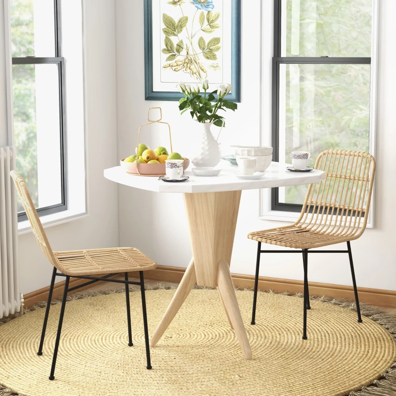HOMCOM Set 2 Scaune pentru Bucătărie și Living, Stil Boho, din Ratan PE și Oțel, 45x57x83 cm, Galben