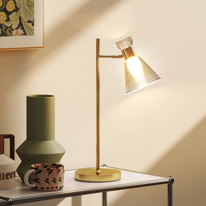 HOMCOM Lampada da Tavolo Moderna con Paralume in Vetro Regolabile Ambrato e Satinato, Attacco E27, Oro
