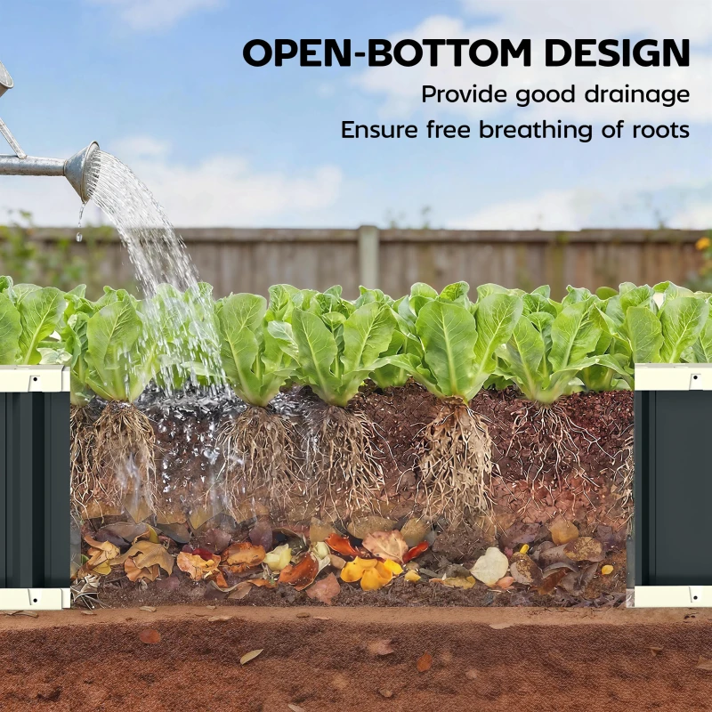 Outsunny Galvanised Raised Garden Bed, 5 x 2 x 1 ft Metal Planter with Gloves and Folded Edging, Dark Grey