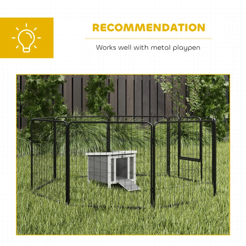 PawHut Wooden Rabbit Hutch Outdoor, Guinea Pig Hutch, Rabbit Hideaway, Cat House, Bunny Cage Small Animal House with Openable Roof, 51 x 42 x 43 cm, Grey