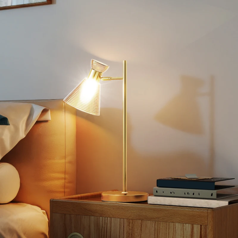 HOMCOM Lampada da Tavolo Moderna con Paralume in Vetro Regolabile Ambrato e Satinato, Attacco E27, Oro