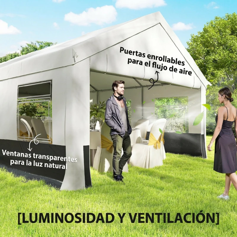 Outsunny Carpa para Fiestas 4x6 m Carpa de Jardín con Paredes Extraíbles 2 Puertas y Ventanas UPF30+ para Boda Gris y Blanco