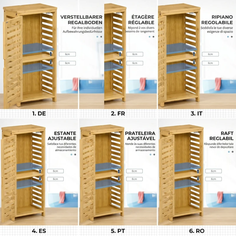 kleankin Dulap de Baie din Bambus cu Raft Interior Reglabil, 30x19,9x70 cm, Culoare Lemn