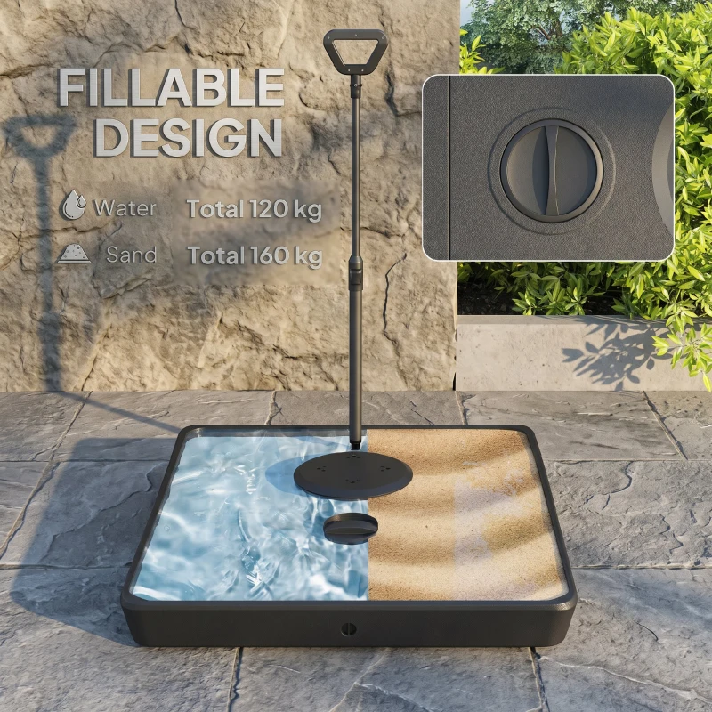 Outsunny Bază pentru Umbrelă Suspendată din HDPE cu Mâner și Roți, Reîncărcabilă cu Apă sau Nisip, 95x95x117 cm, Neagră