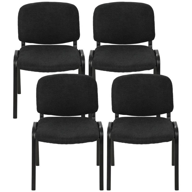 HOMCOM Linen-Look Fabric Reception Chairs, Stackable Meeting Chairs Set of 4 with Backrest, Padded Seat for Office, Black