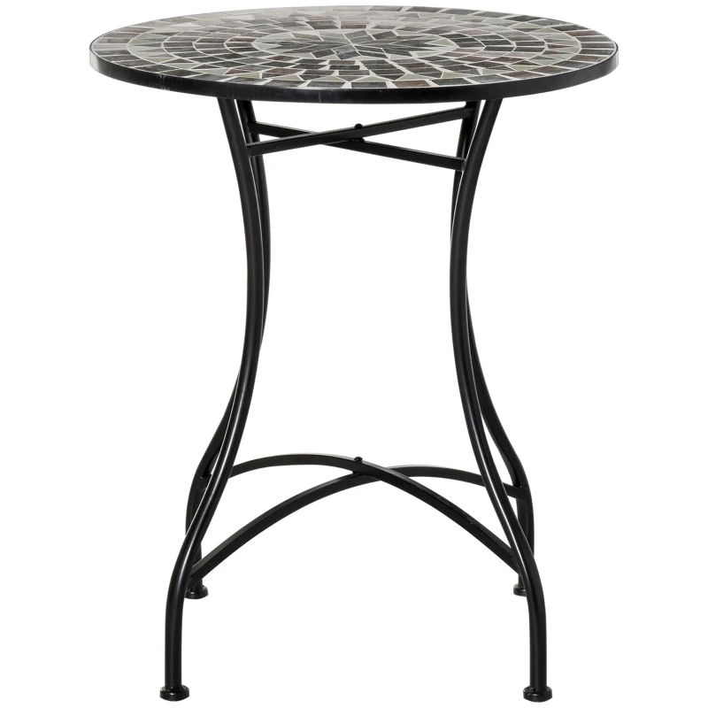 Outsunny Tavolino da Giardino ed Esterno in Metallo e Ceramica Nero