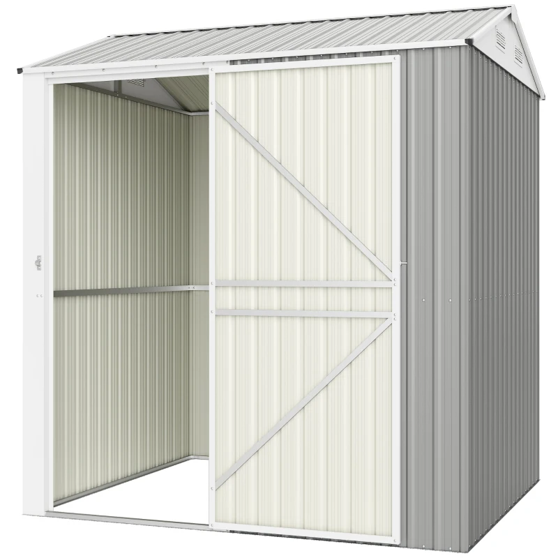 Outsunny Casetta da Giardino Alta in Acciaio da 3.51m² con Prese d'Aria e Porta Bloccabile, 209x177x236 cm, Argento