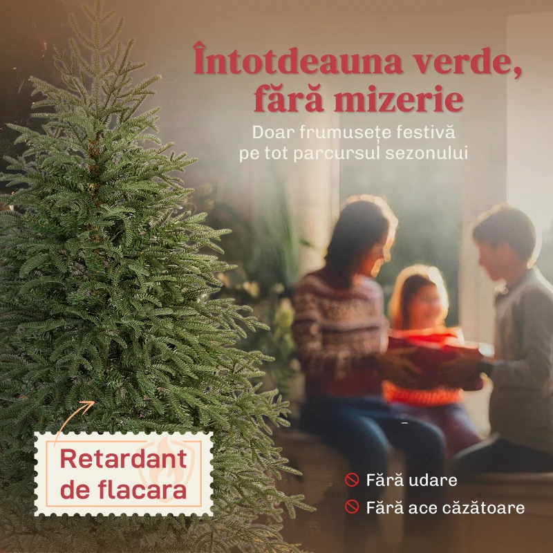 HOMCOM Brad de Crăciun artificial de 150 cm, ignifug, cu 1375 de ramuri realiste și bază pliabilă din metal