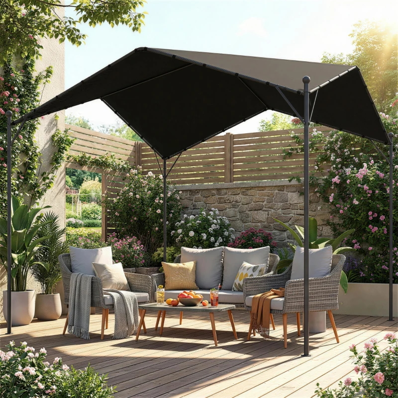 Outsunny Pérgola de Jardín 3x3 m con Dosel UPF30+ Estructura de Metal Galvanizado Techo Inclinado Pabellón para Exterior Gris