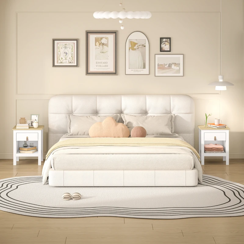 HOMCOM Set 2 Comodini con Cassetto e Ripiano Aperto in Legno, 45x40x55 cm, Bianco e Rovere