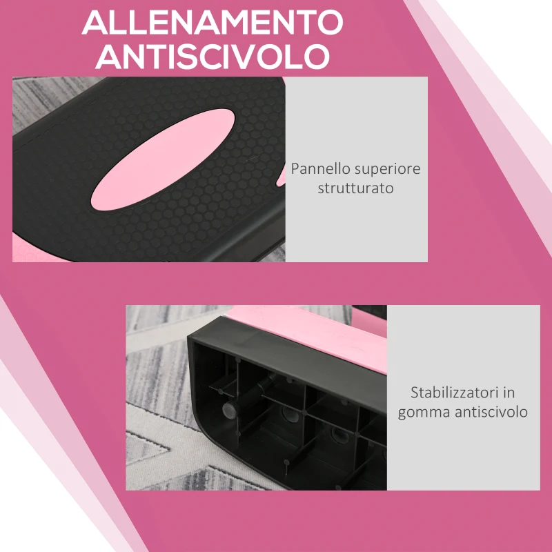 HOMCOM Step Fitness da Aerobica Regolabile su 3 Altezze, in Plastica, 80x31x10/15/20 cm, Rosa