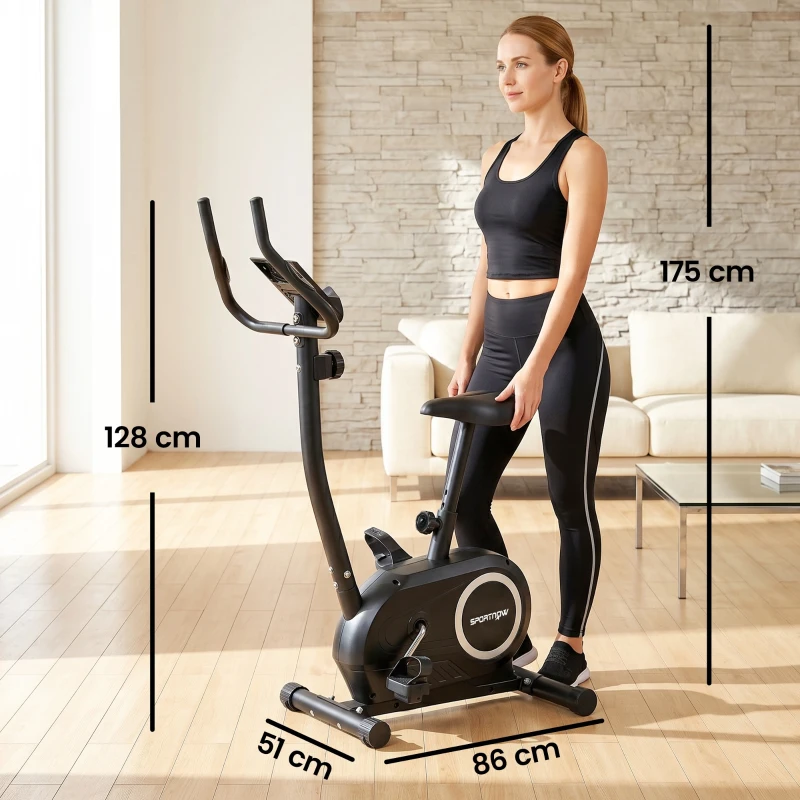 SPORTNOW Bicicletă Fitness cu 8 Niveluri de Rezistență Magnetică, Bicicletă cu Bluetooth, Șa Reglabilă, Ecran LCD, Senzor Puls, Suport Telefon, Bicicletă de Antrenament pentru Acasă