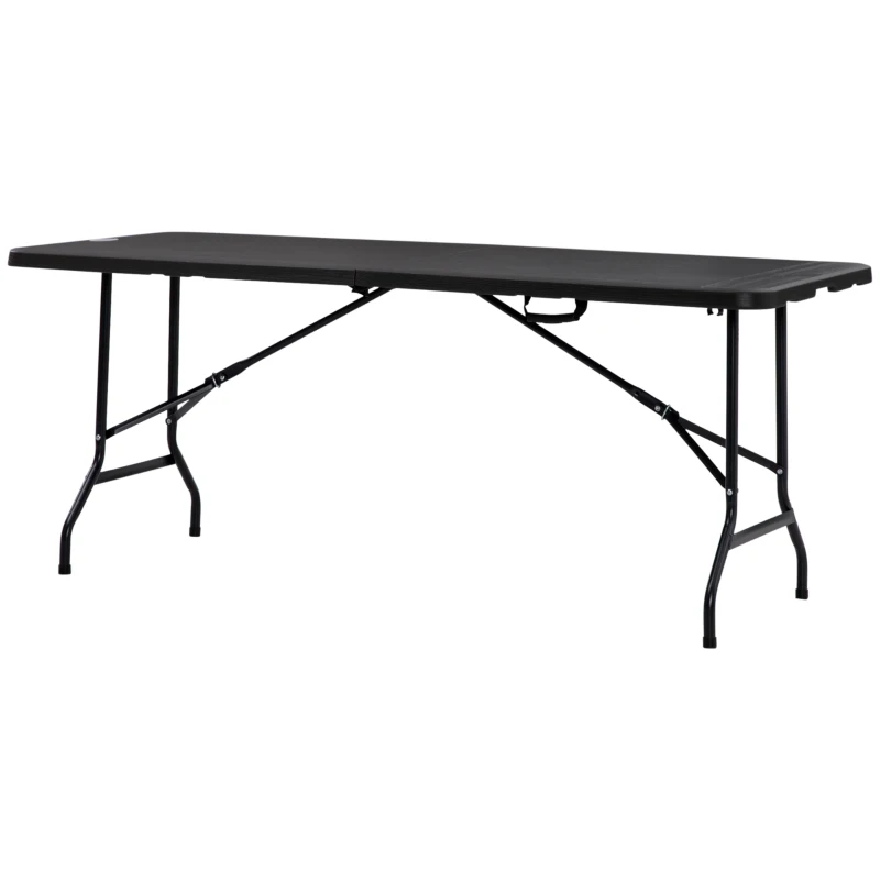 Outsunny Folding Garden Dining Table for 6, Rectangular Outdoor Dining Table with HDPE Tabletop, Foldable Garden Table with Steel Frame for Balcony, Porch, Charcoal Grey