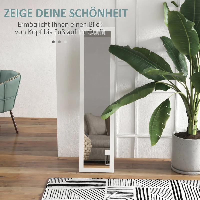HOMCOM Oglindă cu Cadru din MDF, Picioare și Agățători pentru Utilizare pe Perete sau Independent, 37x40x155 cm