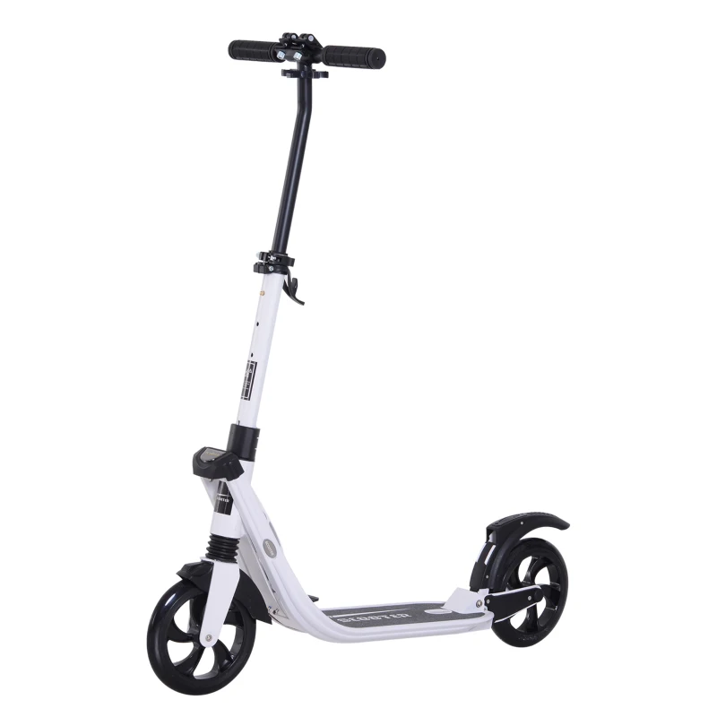 HOMCOM Trottinette pliable pour adultes adolescents à partir 14 ans hauteur guidon réglable double système d'absorption des chocs roues PU alu dim. 94 x 38 x 95-105 cm blanc