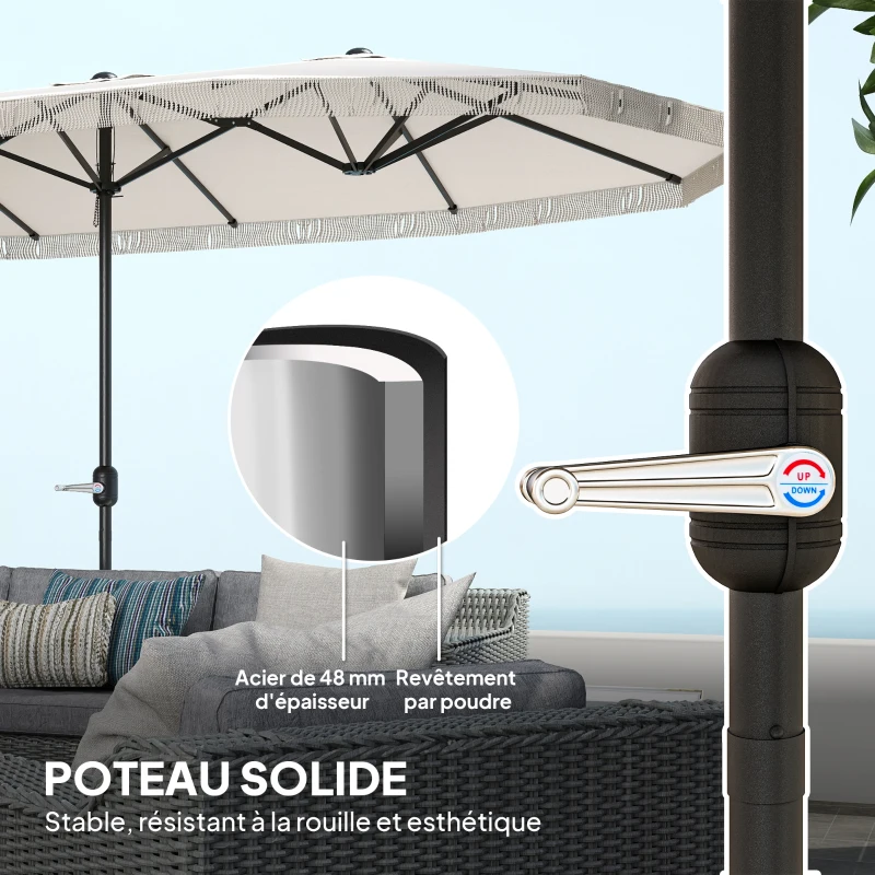 Outsunny Parasol de jardin double rectangulaire 4,5 x 2,65 x 2,6 m avec ouverture fermeture manivelle, toile 180 g/m², crème