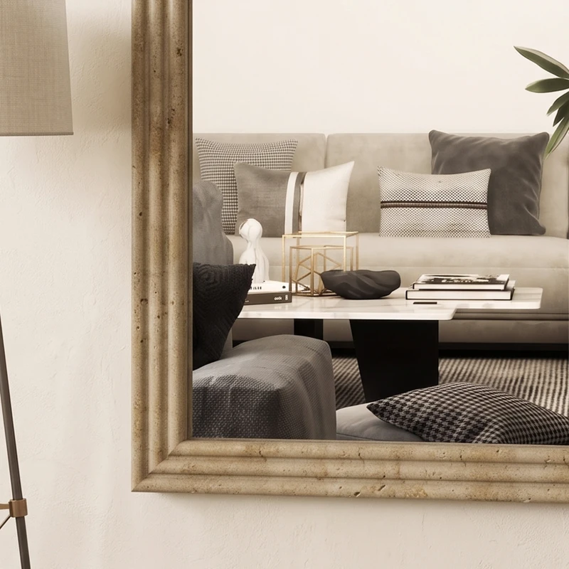 HOMCOM Modern Wall-Mounted Mirror, Arched Wall Mirror with Grooved Edge for Living Room, Entryway, Hallway, Brown