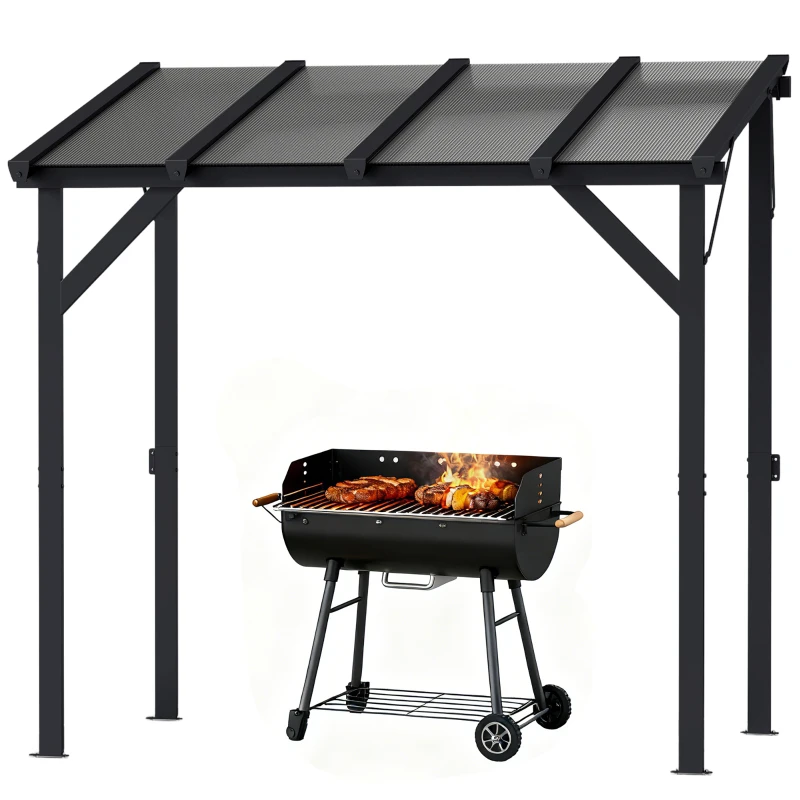 Outsunny Grillpavillon 2,44 x 1,48 m Gartenpavillon mit Pultdach, Gartenlauben mit UV-Schutz 50+ Dunkelgrau