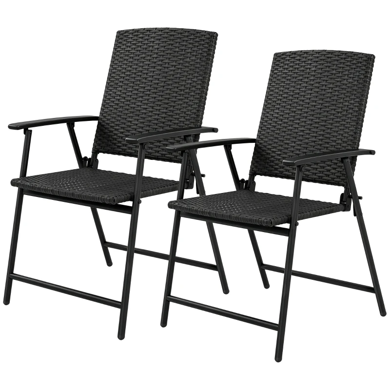 Outsunny Set of Two Folding Rattan Seat Chairs - Black