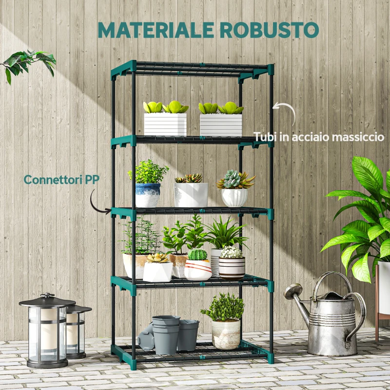 Outsunny Portapiante a 5 Livelli Aperti in Acciaio e Plastica, 67x49x138 cm, Verde Scuro