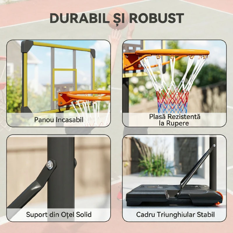 SPORTNOW Coș de baschet pentru adulți, înălțime reglabilă 2.1-2.4 m, cu roți și bază umplibilă, galben