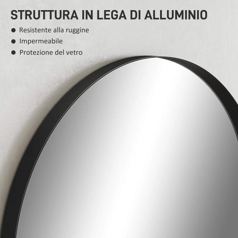 HOMCOM Specchio da Bagno ad Arco in Lega di Alluminio e Vetro 60x90 cm per Camera e Soggiorno, Nero