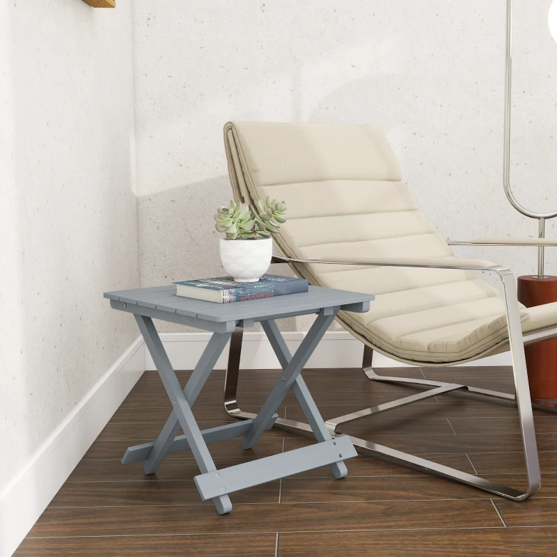 Outsunny Fir Wood Folding Coffee Table, Lightweight Small Garden Table with Slatted Top, Portable Folding Side Table for Balcony