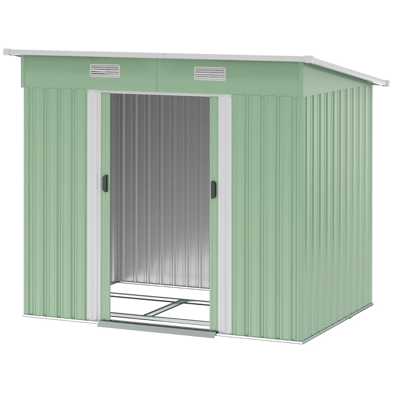 Outsunny Gerätehaus Metall 2,3 m² 207 x 130 x 182 cm Geräteschuppen mit Pultdach Fenster Bodenrahmen Grün(m-11)
